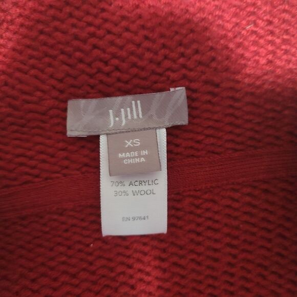 JJill Open Front Cardigan Sweater Women's XS Red Wool Blend Waterfall - Picture 5 of 10